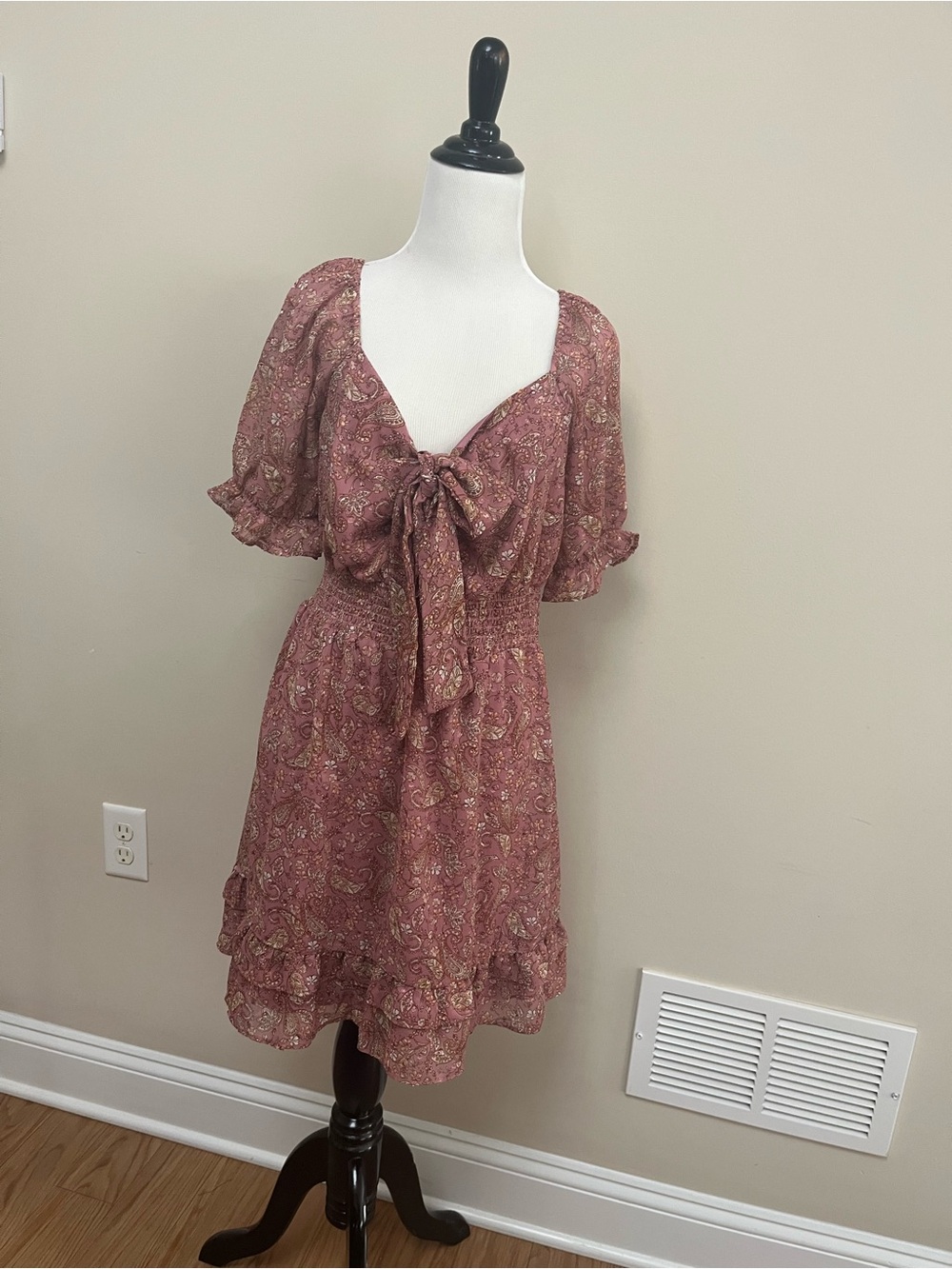Lush Rose-Paisley Tie-Front Mini Dress
